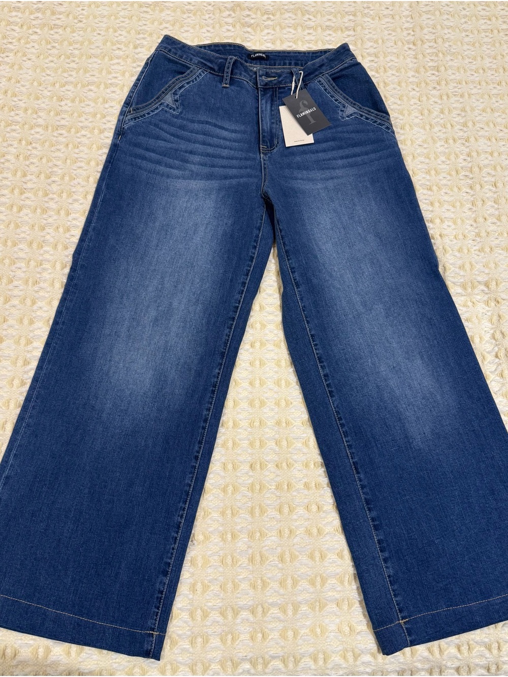 High-Rise Wide Leg Jeans in Deep Blue by FUNFUN